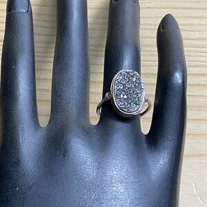 Silver Tone Wire Wrapped Druzy Stone Ring